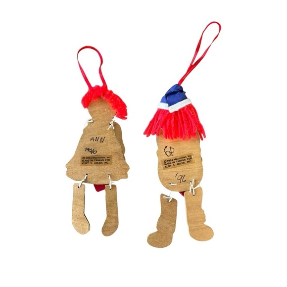 Vintage Kurt Adler Raggedy Ann and Andy Jointed Ornaments Wood 6” Taiwan - Picture 2 of 7